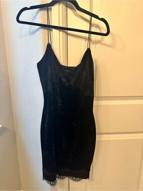 Guess Black Velvet Lace Trim Dress
